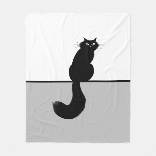 毛が長くてふわふわした黒猫 フリースブランケット (正面)