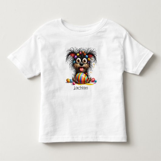 毛に予測できなイースターの卵を持つ犬 トドラーTシャツ (正面)
