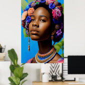 毛に花をつける部族アフリカの女性 ポスター (ホームオフィス)