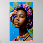毛に花をつける部族アフリカの女性 ポスター (正面)
