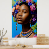 毛に花をつける部族アフリカの女性 ポスター (キッチン)