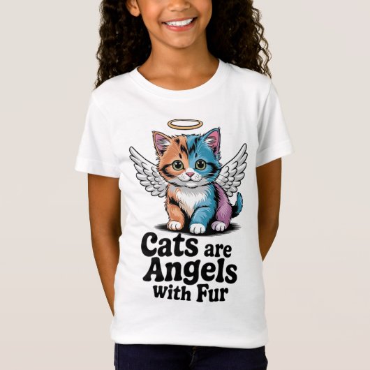 毛のある天使が猫 Tシャツ (正面)