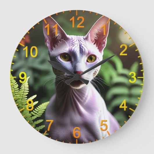 「毛のない猫のツナお洒落とシルキー」 ラージ壁時計 (正面)
