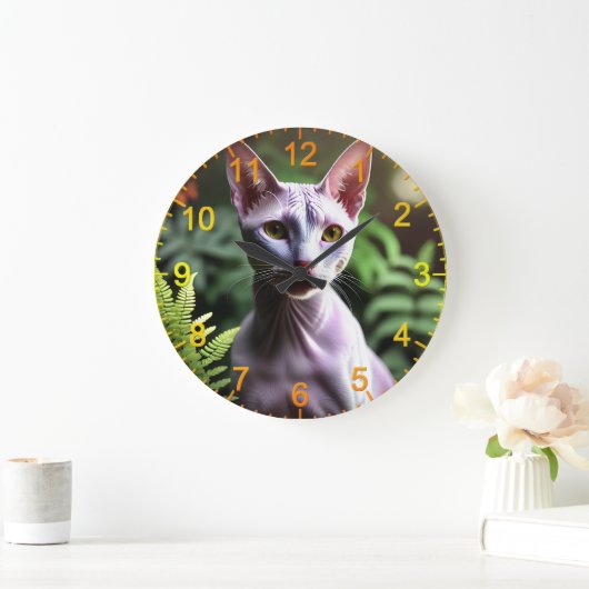 「毛のない猫のツナお洒落とシルキー」 ラージ壁時計 (ホーム)