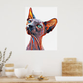 毛のない猫抽象芸術動物カラフル芸術 ポスター (キッチン)