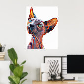 毛のない猫抽象芸術動物カラフル芸術 ポスター (ホームオフィス)