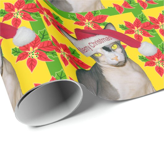毛のないSphynx猫のサンタの帽子のクリスマスの休日 ラッピングペーパー (ロールコーナー)