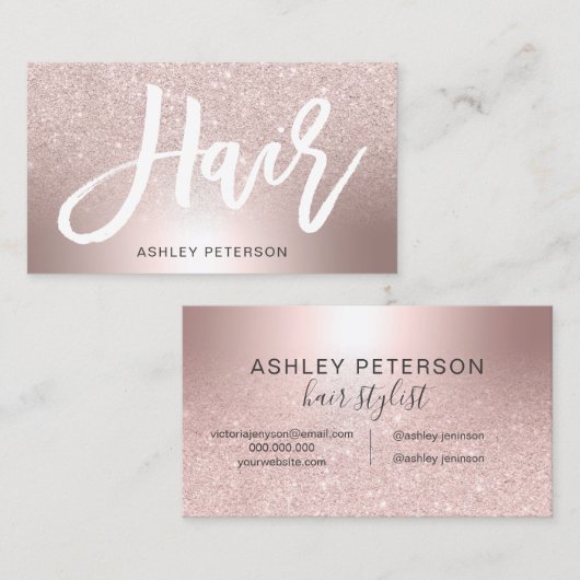 毛のばら色の金ゴールドのグリッターのグラデーションな金属ホイル 名刺 (正面/裏面)