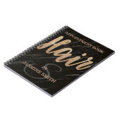 毛のシャンペンの粋で黒い大理石のグリッター ノートブック (左側)