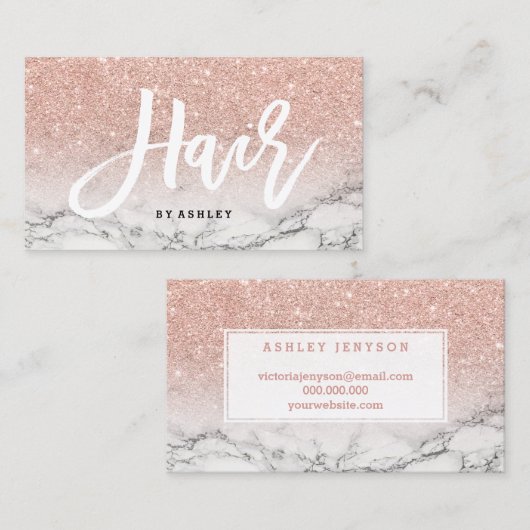 毛のタイポグラフィのばら色の金ゴールドのグリッターの大理石 名刺 (正面/裏面)