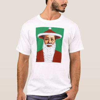 毛のメリークリスマスの中国のなポップアートサンタクロース Tシャツ