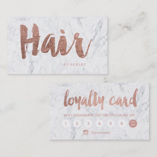 毛のモダンのばら色の金ゴールドのタイポグラフィの大理石のロイヤリティ 名刺 (正面/裏面)