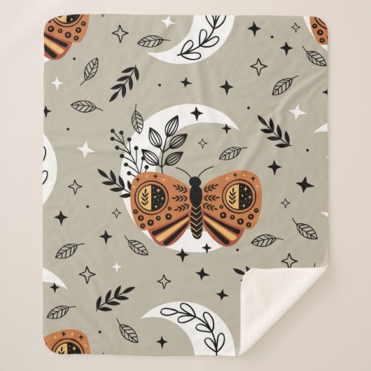 毛の上にボヘミアチョウを持つ継ぎ目のない模様 シェルパブランケット (正面)