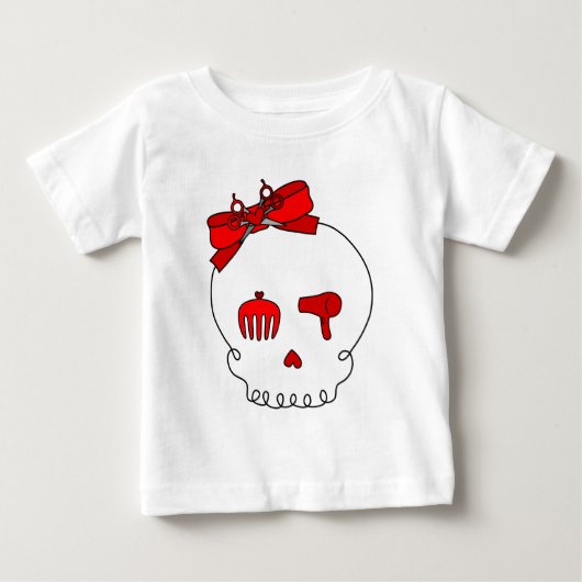 毛の付属のスカル(弓詳細-赤) ベビーTシャツ (正面)