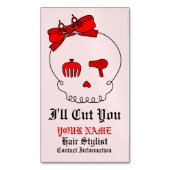 毛の付属のスカル(文字4)との弓詳細の赤 マグネット名刺 (正面縦)