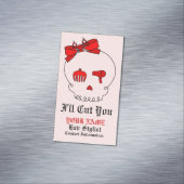 毛の付属のスカル(文字4)との弓詳細の赤 マグネット名刺 (インサイチュ)