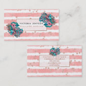 毛の化粧のばら色の金ゴールドの紙吹雪の花のピンクのストライブ柄 名刺 (正面/裏面)