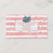 毛の化粧のばら色の金ゴールドの紙吹雪の花のピンクのストライブ柄 名刺 (裏面)