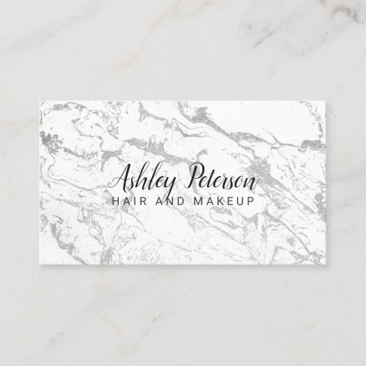 毛の化粧の白黒の銀の大理石のタイポグラフィ 名刺 (正面)