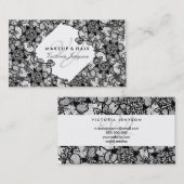 毛の化粧の花の黒い手描きのレースパターン 名刺 (正面/裏面)