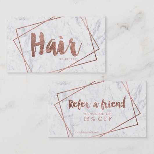 毛の紹介のモダンのばら色の金ゴールドのタイポグラフィの大理石 紹介カード (正面/裏面)