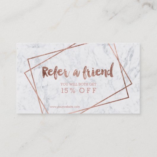 毛の紹介のモダンのばら色の金ゴールドのタイポグラフィの大理石 紹介カード (裏面)