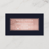 毛の鞭のばら色の金ゴールドのタイポグラフィの濃紺 名刺 (裏面)