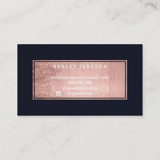 毛の鞭のばら色の金ゴールドのタイポグラフィの濃紺 名刺 (裏面)