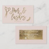 毛の鞭の原稿の金ゴールドのタイポグラフィの赤面のピンク 名刺 (正面/裏面)