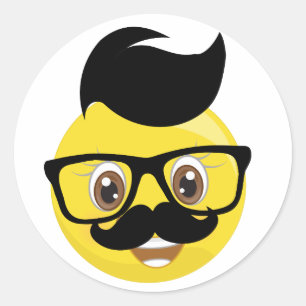 毛のEmojiのステッカーが付いているおもしろいな髭及びガラス ラウンドシール