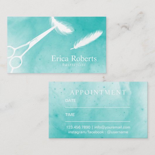 毛は水彩画のアポイントメントを切りましたり及び羽をつけます 予約カード (正面/裏面)