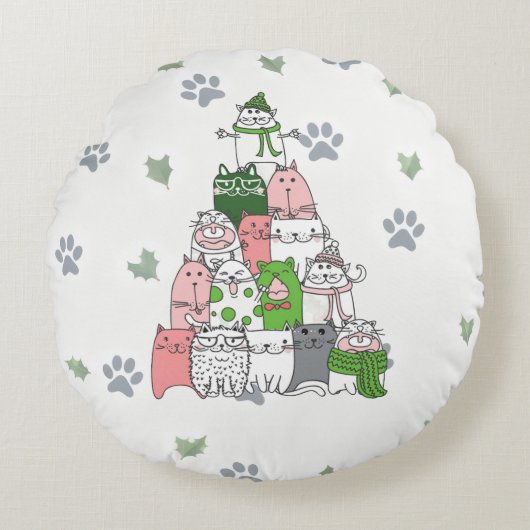 毛むくじゃらの小さなクリスマスをお楽しみください! ラウンドクッション (正面)