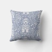 毛むくじゃらの犬の白黒ヴィンテージ花園 クッション (裏面)