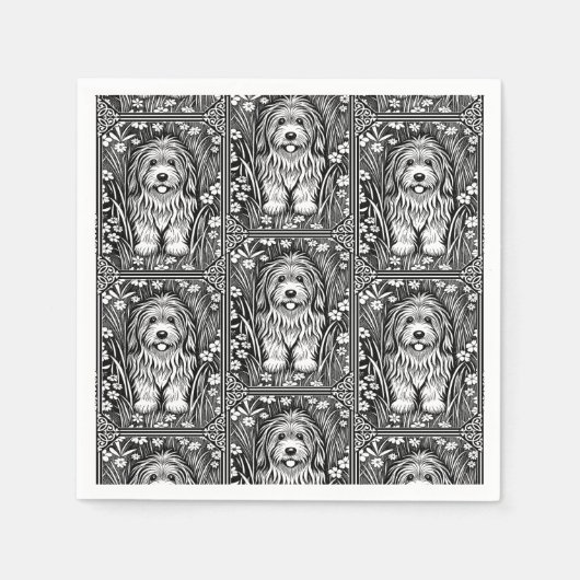 毛むくじゃらの犬の誕生日パーティペットウェルカム スタンダードカクテルナプキン (正面)