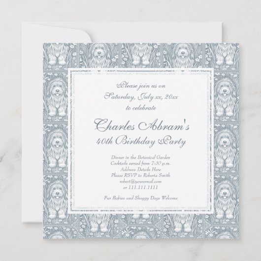 毛むくじゃらの犬の誕生日パーティペットウェルカム 招待状 (裏面)