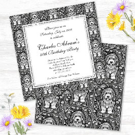 毛むくじゃらの犬の誕生日パーティペットウェルカム 招待状