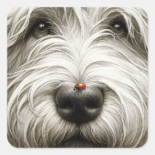 毛むくじゃらの犬の鼻のラディバグ スクエアシール (正面)