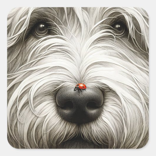 毛むくじゃらの犬の鼻のラディバグ スクエアシール (正面)