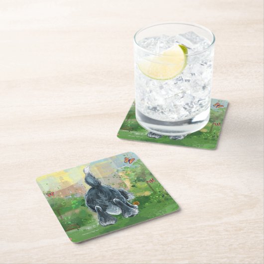 毛むくじゃらの羊犬 スクエアペーパーコースター (インサイチュ)