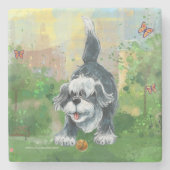 毛むくじゃらの羊犬 ストーンコースター (正面)