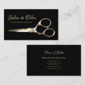 毛エレガントサロン金ゴールド美容師はさみ 名刺 (正面/裏面)