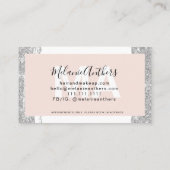 毛モダン化粧銀グリッター刷りピンク枠 名刺 (裏面)