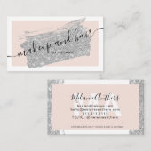 毛モダン化粧銀グリッター刷りピンク枠 名刺 (正面/裏面)