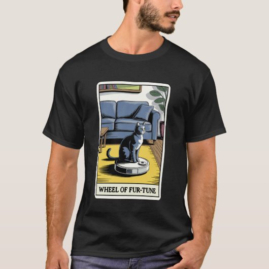 毛並みの運勢ロボット掃除機 楽しいタロット Tシャツ (正面)