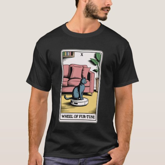 毛並みの運勢ロボット掃除機 楽しいタロット Tシャツ (正面)