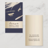 毛及び鞭延長サロンのモダンな青及び金ゴールド 名刺 (正面/裏面)