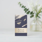 毛及び鞭延長サロンのモダンな青及び金ゴールド 名刺 (スタンド正面)