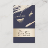 毛及び鞭延長サロンのモダンな青及び金ゴールド 名刺 (正面)