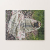 毛布おもしろいで包まれたパグ ジグソーパズル (横)