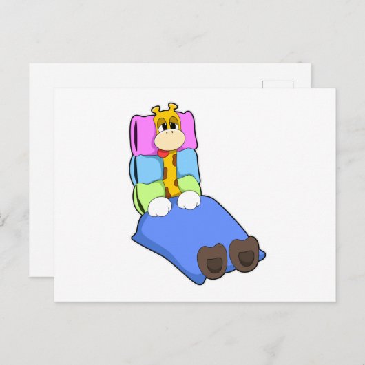 毛布と枕で寝ているキリン ポストカード (正面/裏面)